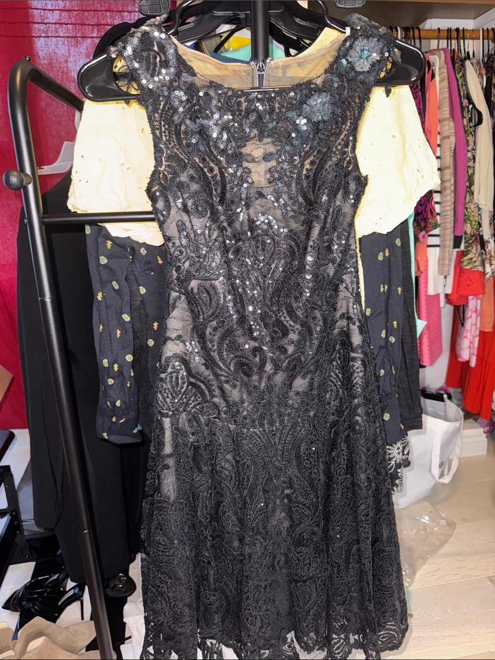 Marchesa Notte Black Sequin Lace Evening Gown